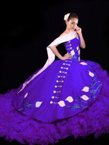 Sweetheart Sleeveless Brush Train Lace Up 15 Quinceanera Dress Purple Organza