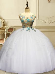 Superior Sleeveless Lace Up Floor Length Appliques and Ruffles Sweet 16 Quinceanera Dress