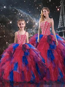 Lace Up Quinceanera Dresses Multi-color for Military Ball and Sweet 16 and Quinceanera with Beading and Ruffled Layers