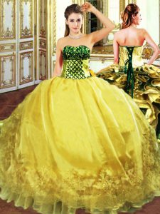 Floor Length Gold Sweet 16 Quinceanera Dress Sweetheart Sleeveless Lace Up
