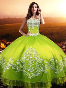 Yellow Green Sleeveless Floor Length Beading and Appliques Lace Up Quince Ball Gowns