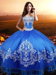 Dazzling Blue Ball Gowns Beading and Appliques Quince Ball Gowns Lace Up Taffeta Sleeveless Floor Length