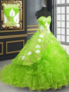 Sleeveless Organza Brush Train Lace Up Vestidos de Quinceanera for Military Ball and Sweet 16 and Quinceanera