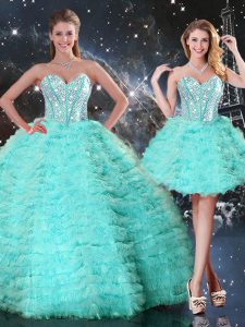 Trendy Organza Sleeveless Floor Length Quinceanera Dresses and Beading and Ruffled Layers