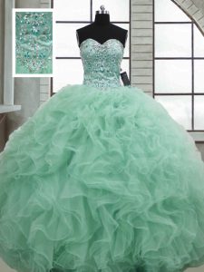 Great Apple Green Organza Lace Up Sweet 16 Quinceanera Dress Sleeveless Floor Length Beading and Ruffles