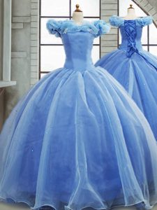 New Arrival Light Blue Lace Up Sweet 16 Dress Pick Ups Sleeveless Brush Train