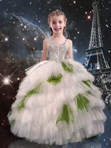 Excellent Sleeveless Beading and Ruffled Layers Lace Up Child Pageant Dress