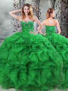 Elegant Floor Length Green Quince Ball Gowns Sweetheart Sleeveless Lace Up