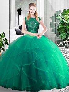 Tulle Sleeveless Floor Length Sweet 16 Quinceanera Dress and Lace and Ruffles