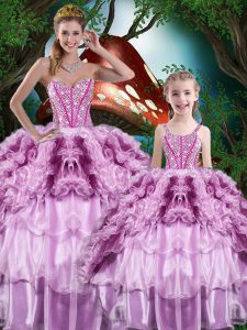 Multi-color Sleeveless Organza Lace Up Sweet 16 Dress for Military Ball and Sweet 16 and Quinceanera