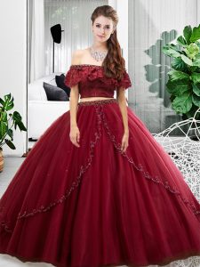 Free and Easy Floor Length Burgundy 15 Quinceanera Dress Off The Shoulder Sleeveless Lace Up