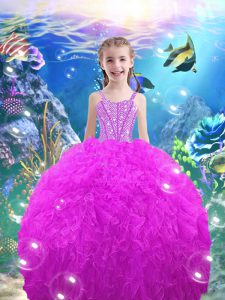 Beautiful Straps Sleeveless Organza Child Pageant Dress Beading and Ruffles Lace Up