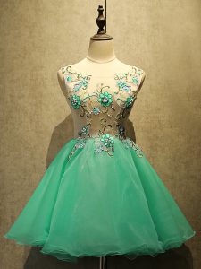 Dazzling Mini Length Lace Up Homecoming Dress Green for Prom and Party with Embroidery