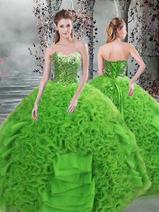 Green Lace Up Sweetheart Beading and Ruffles Vestidos de Quinceanera Organza Sleeveless