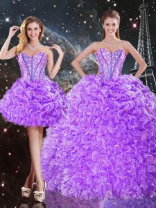Lavender Organza Lace Up 15th Birthday Dress Sleeveless Floor Length Beading and Ruffles