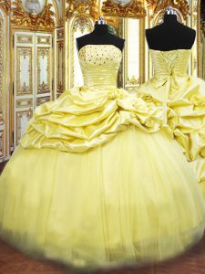 Graceful Strapless Sleeveless Taffeta Ball Gown Prom Dress Beading and Pick Ups Lace Up