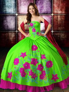 Top Selling Multi-color Lace Up Strapless Embroidery Quince Ball Gowns Satin Sleeveless
