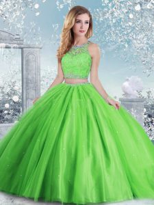 Scoop Sleeveless Tulle Quince Ball Gowns Beading and Sequins Clasp Handle
