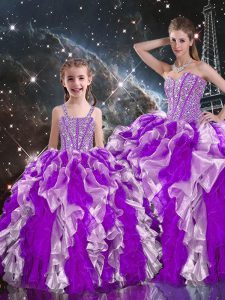 Multi-color Sleeveless Organza Lace Up Sweet 16 Quinceanera Dress for Military Ball and Sweet 16 and Quinceanera
