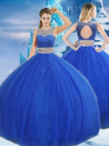 Free and Easy Asymmetrical Royal Blue 15 Quinceanera Dress Tulle Sleeveless Beading and Sequins