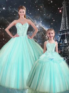 Ball Gowns Ball Gown Prom Dress Turquoise Sweetheart Tulle Sleeveless Floor Length Lace Up
