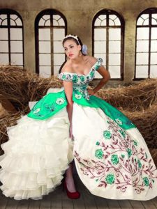 Fabulous Off The Shoulder Sleeveless Taffeta Sweet 16 Quinceanera Dress Embroidery and Ruffled Layers Lace Up