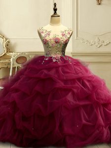 Pretty Scoop Sleeveless Lace Up Quinceanera Dress Burgundy Organza