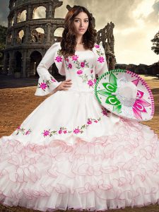 Long Sleeves Lace Up Floor Length Embroidery and Ruffled Layers Vestidos de Quinceanera
