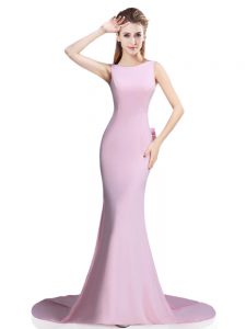 Pink Evening Dress Prom and Party with Beading and Bowknot Scoop Sleeveless Brush Train Clasp Handle