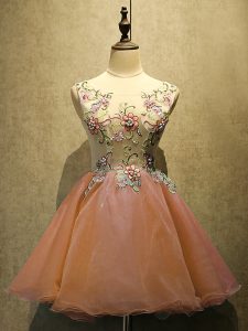 High Quality Rust Red Lace Up Prom Dress Embroidery Sleeveless Mini Length