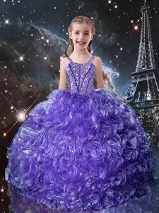 Popular Floor Length Purple Party Dress for Toddlers Straps Sleeveless Lace Up