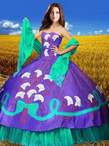 Attractive Taffeta Sweetheart Sleeveless Lace Up Embroidery 15th Birthday Dress in Multi-color