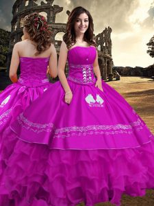 Sleeveless Embroidery and Ruffled Layers Zipper Quinceanera Dresses