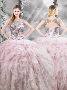 Floor Length Pink Quinceanera Dress Scoop Sleeveless Zipper