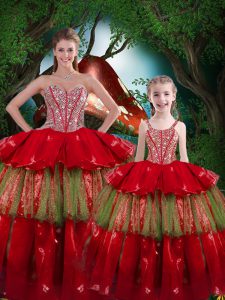 Organza Sleeveless Floor Length 15 Quinceanera Dress and Beading and Ruffled Layers