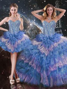 Smart Multi-color Sweet 16 Dresses Military Ball and Sweet 16 and Quinceanera with Beading and Ruffled Layers and Sequins Sweetheart Sleeveless Lace Up