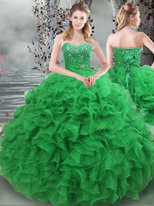 Ball Gowns Quinceanera Dress Green Sweetheart Organza Sleeveless Floor Length Lace Up