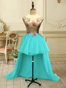 Amazing Aqua Blue Scoop Lace Up Embroidery Homecoming Dress Sleeveless
