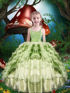Yellow Green Short Sleeves Organza Lace Up Little Girls Pageant Gowns for Quinceanera and Wedding Party