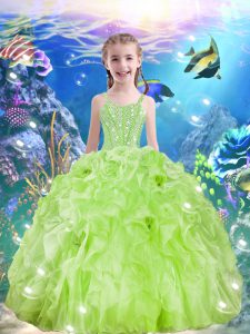 Best Straps Sleeveless Organza Little Girl Pageant Dress Beading and Ruffles Lace Up