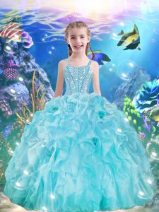 Attractive Aqua Blue Party Dress Wholesale Quinceanera and Wedding Party with Beading and Ruffles Straps Sleeveless Lace Up