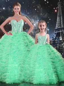 Ball Gowns Quinceanera Dress Turquoise Sweetheart Tulle Sleeveless Floor Length Lace Up