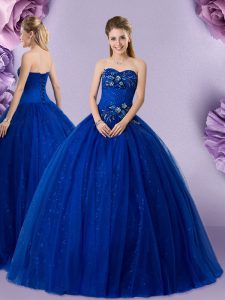 Royal Blue Sleeveless Beading and Appliques Floor Length Vestidos de Quinceanera