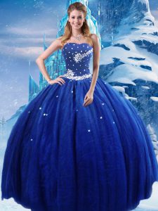 Luxury Royal Blue Sleeveless Beading Floor Length Quinceanera Gown