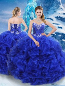 Traditional Royal Blue Lace Up Sweet 16 Dresses Beading Sleeveless Floor Length