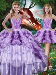 Glorious Beading and Ruffles and Ruffled Layers 15th Birthday Dress Multi-color Lace Up Sleeveless Floor Length