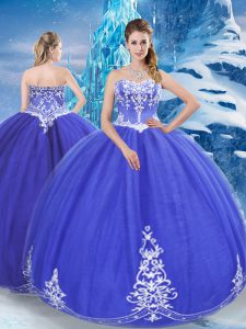 Sweetheart Sleeveless Zipper Ball Gown Prom Dress Blue Tulle