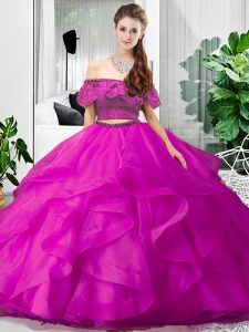 Sleeveless Lace Up Floor Length Lace and Ruffles Sweet 16 Dresses
