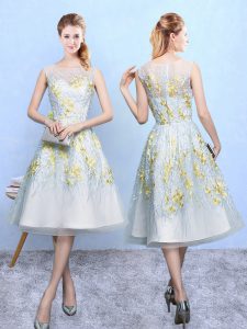 Multi-color A-line Embroidery Bridesmaid Dress Zipper Organza Sleeveless Knee Length