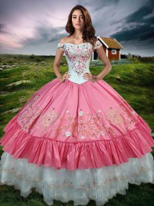Fashionable Floor Length Lace Up Sweet 16 Dress Hot Pink for Military Ball and Sweet 16 and Quinceanera with Beading and Embroidery and Ruffled Layers